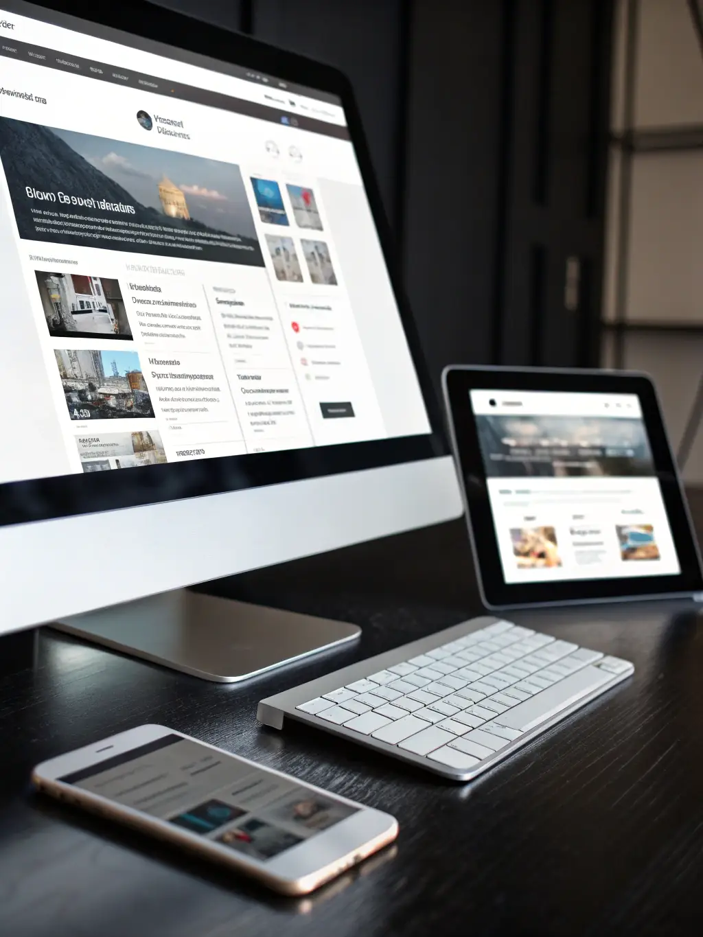 A sleek, modern website design showcased on various devices (desktop, tablet, mobile), highlighting the responsive and user-friendly design principles employed by SteadyAgent AI.